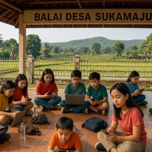 Illustration of the use of Kipin Village Library facilities by the community